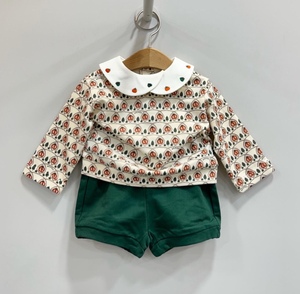 韩国童装 24新款女童宝宝刺绣翻边领小番茄印花卫衣 短裤洋气套装