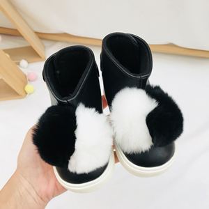 韩国中小童鞋 冬季新品男女童宝宝黑色保暖雪地靴 低筒短靴子