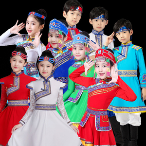 新款蒙古男女裙袍少数民族学生舞蹈演出服装蒙族筷子舞表演服儿童