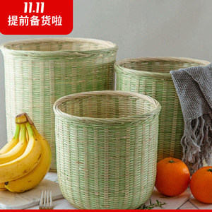 竹编圆桶竹筐家用商用收纳水果筐蔬菜篓厨房垃圾篓沥水竹箩筐大小