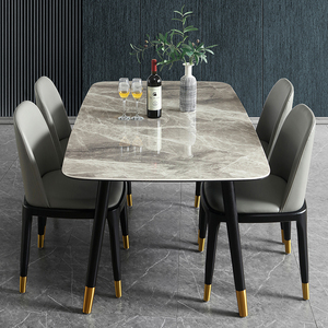 进口亮光岩板餐桌北欧家用轻奢高端实木餐桌椅组合现代简约小户型