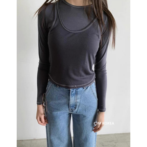 韩国直邮BELIEVE MOMENT东大门代购24春新款背心假两件长袖T恤女