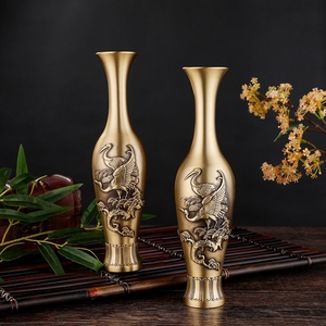 新款复古黄铜仙鹤花瓶摆件家居插花花瓶创意摆饰纯铜花瓶家用室内