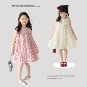 蓝小爸女童吊带裙2024夏季新款儿童时髦甜美公主裙宝宝气质连衣裙