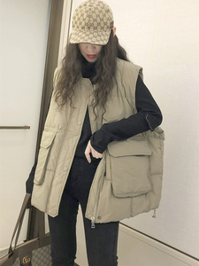 小众设计韩版宽松工装马甲女冬季新款休闲加厚chic棉服无袖外套潮