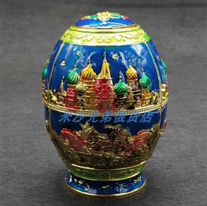 满洲里纪念品牙签盒俄罗斯城堡牙签筒蛋形欧式按压式珐琅彩锡合金