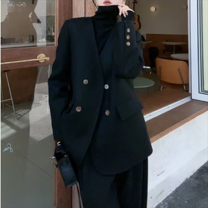黑色大衣外套女秋冬高级感欧版时尚洋气宽松百搭显瘦无领西装毛呢