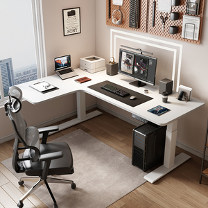 转角书桌家用lL型拐角电脑桌站立式办公桌白色定制实木电动升降桌