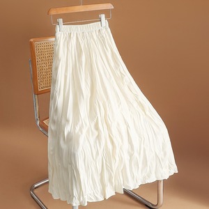 白色褶皱半身裙女春夏新款高腰垂感中长款过膝百褶裙大摆A字伞裙