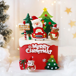 圣诞节烘焙蛋糕装饰汽车礼盒圣诞老人麋鹿圣诞树插件甜品派对装扮