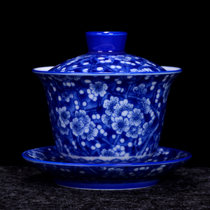 陶生活陶瓷盖碗茶具影青花瓷功夫茶杯薄胎满彩霁蓝釉三才茶碗盖碗
