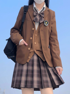 jk西装外套女2022新款春秋学院风校供感套装茶色西服麻衣学姐制服
