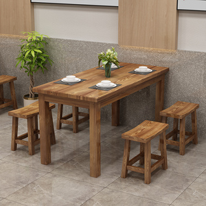 饭店小吃店快餐馆面馆桌椅板凳组合碳化实木食堂火锅烧烤桌子凳子