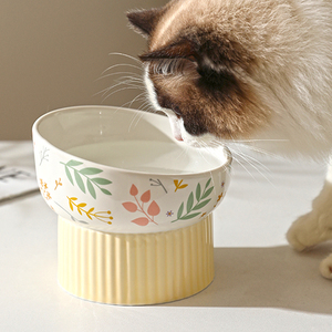 猫碗猫食盆陶瓷高脚加热喝水碗猫咪吃饭保护颈椎防打翻喂水器狗碗