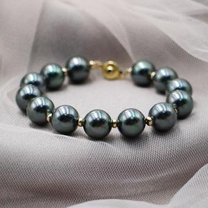 波利尼西亚孔雀绿黑珍珠手链正圆极强光海水珍珠手串高级感送礼物