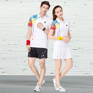 羽毛球服白色翻领运动套装男女吸湿排汗速干透气短款T恤乒乓球衣
