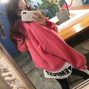韩国2019春季新款女外套连帽百搭卫衣短款上衣时尚休闲粉色拉链