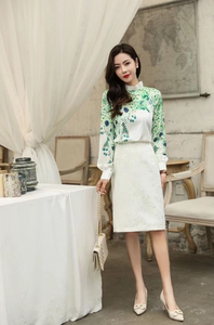 高品质女式春装2022年新款韩版时尚套装印花时尚修身气质长袖圆领