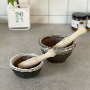 韩国代购陶瓷蘑泥碗 姜蒜捣泥神器宝宝辅食复古研磨碗手动捣蒜器