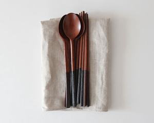 韩国代购进口筷子勺子套装高档木质拼色简约韩式两件套装