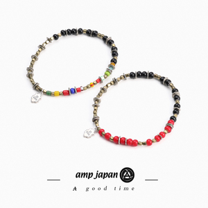 AMP JAPAN日本手工彩色古董琉璃珠黄铜珠银牌情侣手链手串百搭