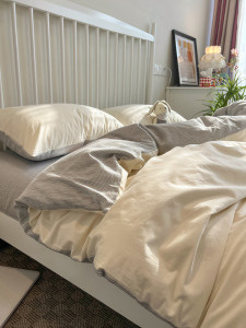 日式全棉水洗棉三件套裸睡简约北欧风纯棉被套床单四件套床上用品