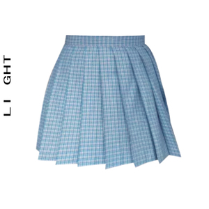 现货LI GHT/jk制服裙日系水蓝色校供感格裙半身裙裙高腰百褶裙
