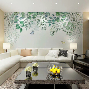 北欧现代简约清新绿色树叶环保客厅卧室沙发电视背景墙布壁布壁画