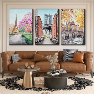 城市风景装饰画美式客厅沙发背景墙挂画世界地标建筑街景餐厅壁画