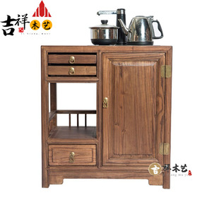 中式客厅茶水柜实木烧水柜水桶柜茶桌边柜榆木桶装水柜矮柜白蜡木