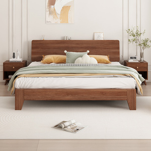 胡桃木实木床现代简约双人床1.5米大床1米2单人床出租房家用床架
