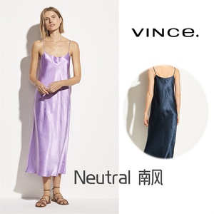 买手店现货VINCE 长裙缎面吊带裙女斜裁真丝桑蚕丝宽松纯色连衣裙