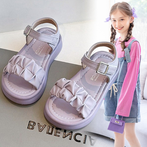 女童鞋凉鞋2024夏季新款儿童韩版洋气沙滩鞋子女孩夏款紫色公主鞋