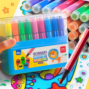 得力儿童绘画套装36色彩色笔幼儿园画画12色图画笔小学生粗彩笔宝宝可洗可擦颜色笔印章彩笔粗头大容量水彩笔