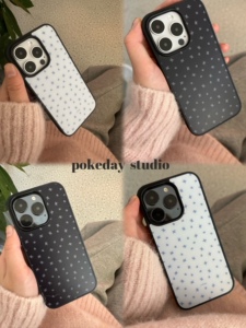 pokeday studio原创碎花适用苹果15promax手机壳iPhone14/13Max磨砂黑边可挂链保护壳