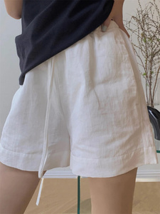 白色棉麻工装短裤女夏季宽松运动休闲抽绳阔腿裤小个子薄款高腰裤