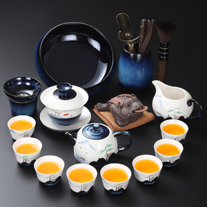 手绘曜变茶具套装 家用个性白瓷功夫茶壶盖碗茶杯天目釉茶具组合