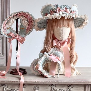【MAID】原创手作 小熊童子粉绿系列Lolita 波奈特 熊耳伞帽 发夹