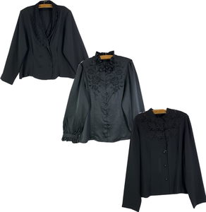 古着复古雪纺法式少女赫本风黑色衬衫暗黑系优雅气质宽松衬衣