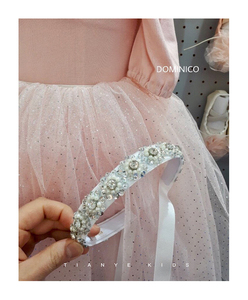 现货韩国童装代购dm23儿童女童芭蕾舞发箍系带珍珠气质发卡发饰