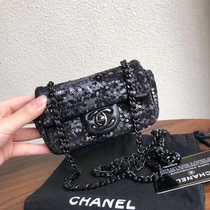 中古二手vintage Chanel so black亮片cf14 mini斜挎包