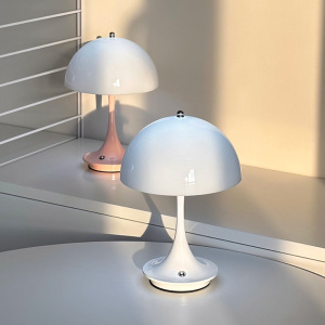 丹麦奶油风便携蘑菇台灯充电设计师触摸可调光台灯卧室创意床头灯