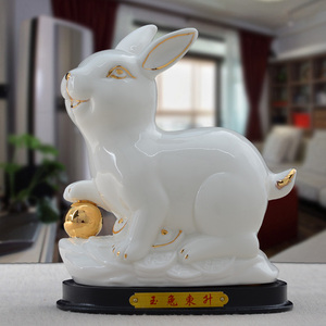 陶瓷白兔十二生肖招财兔子摆件瓷器可爱兔子工艺品客厅装饰品礼品
