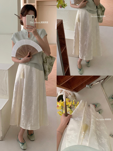 柠檬绿茶春装新款女式新中式重工刺绣国风马面裙半身裙长裙6173