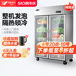 银都商用双开门冰箱饮料冷藏柜蔬菜保鲜展示柜玻璃门大容量点菜柜