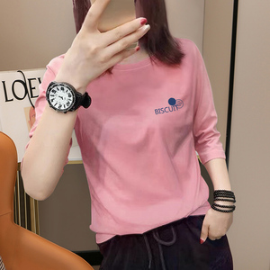 2024春季新款韩版纯棉t恤女宽松洋气设计感打底衫七分袖中袖上衣
