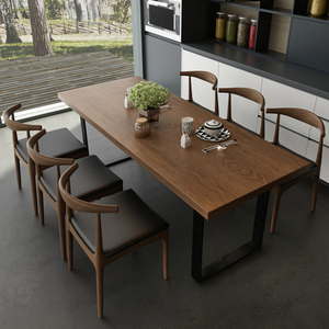 北欧长方形现代简约餐桌椅组合饭桌轻奢铁艺实木餐桌家用咖啡桌子