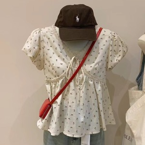 广州十三行女装韩国高货上衣法式碎花蕾丝泡泡短袖裙摆娃娃衬衫夏