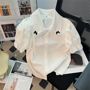 白衬衫女设计感小众甜美可爱娃娃领衬衣短袖雪纺上衣2023夏季新款