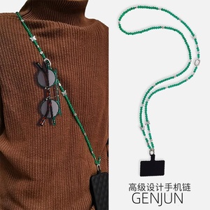 复古祖母绿串珠手机链条长斜跨绳时尚墨镜链钥匙蝴蝶手腕绳手工串